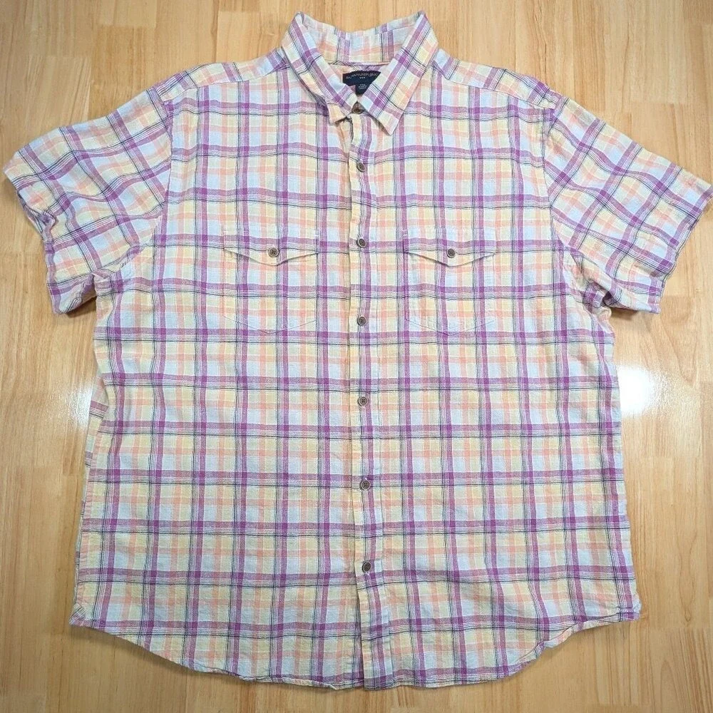 Banana‎ Republic XXL Linen Cotton Plaid Short Sleeve Button Up Shirt
